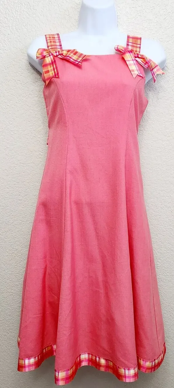 Bonnie Jean Orange Pink Sleeveless A-Line Midi Dress 14 Girls Lightweight NWOT